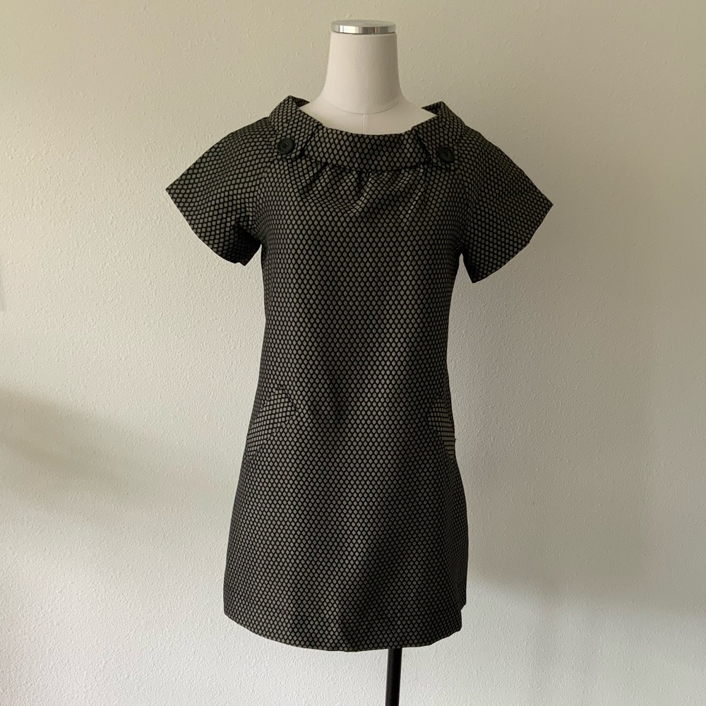 BB DAKOTA Black/Gunmetal Grey Brocade Mod Stand Collar Dress